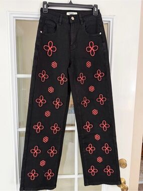 Peekskill Beaded embroidered Black boutique Jeans sz S 26 boho retro festival